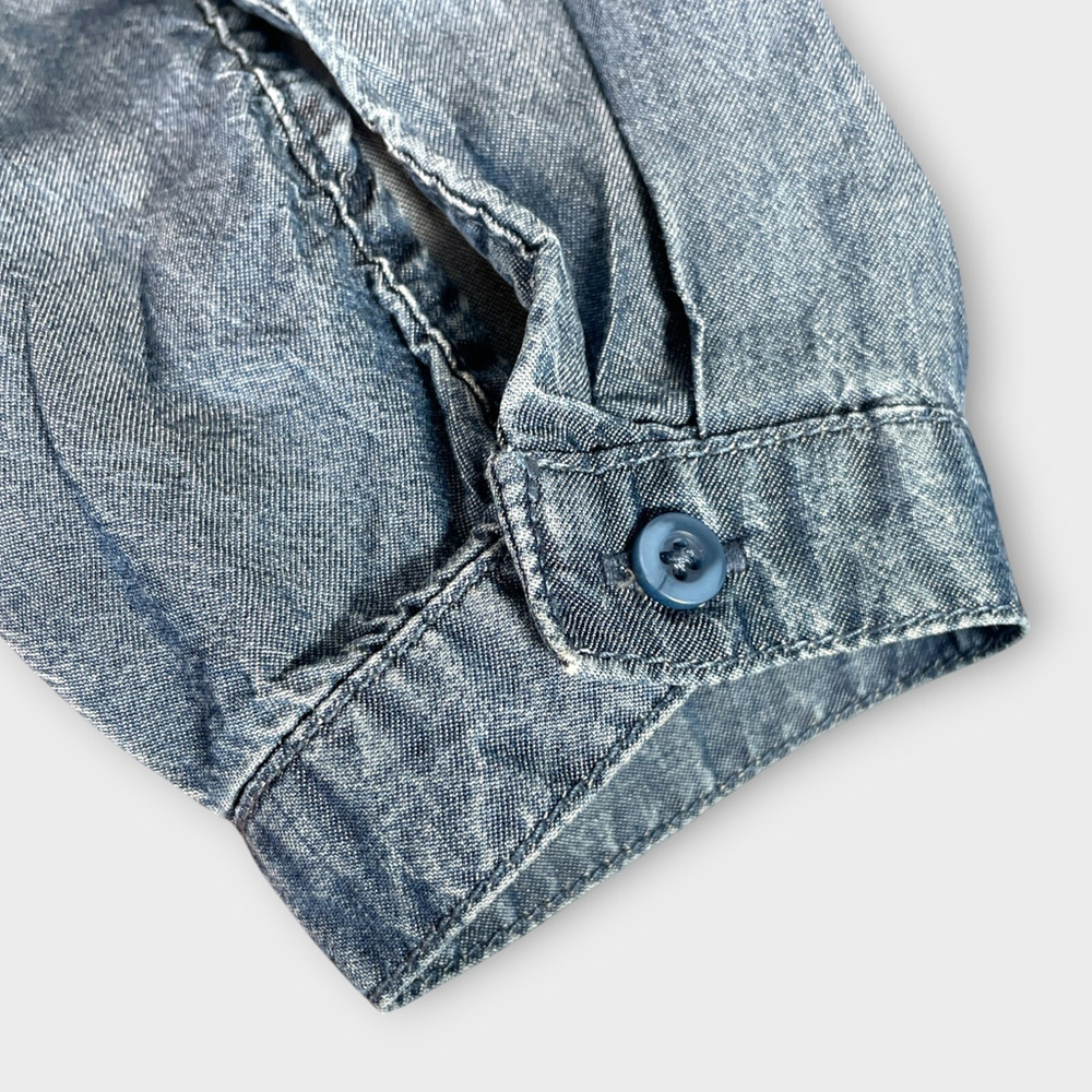 Cloth & Stone Chambray Popover Top MEDIUM Blue Long Sleeve V Neck Casual - Picture 4 of 8